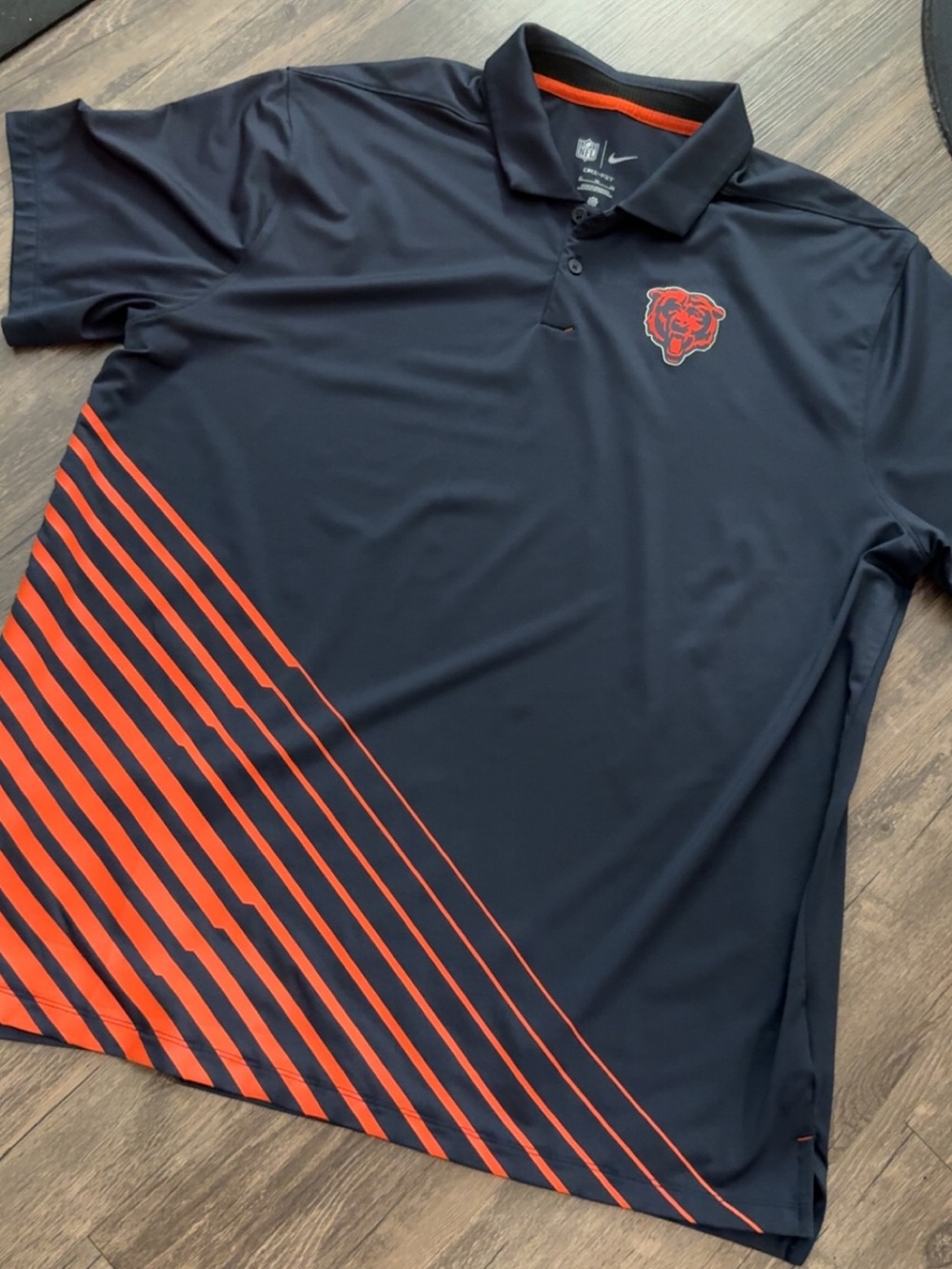 Nike Chicago Bears Navy Polo with Orange Stripe Accents Dri Fit XL